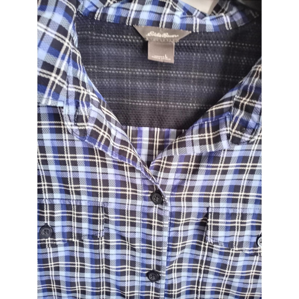 Eddie Bauer Women's Large Blue Plaid Fishing Shirt